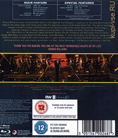 Robbie Williams - One night at the palladium на BluRay